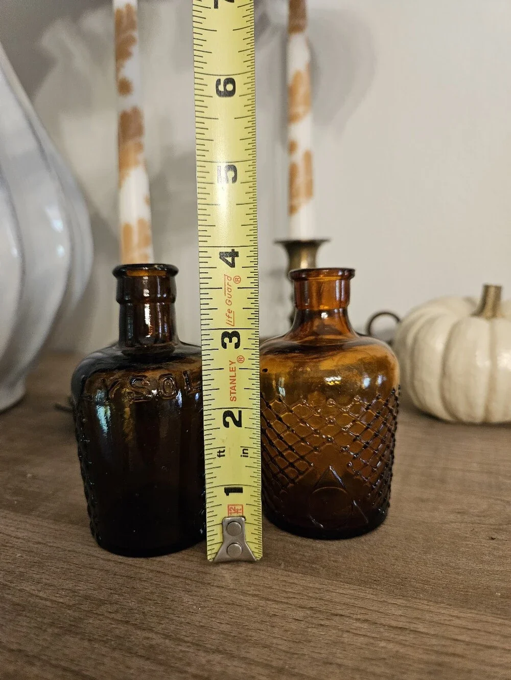 Antique/vintage Amber Glass Decorative Bottles Set Of 4 For Fall And Halloween